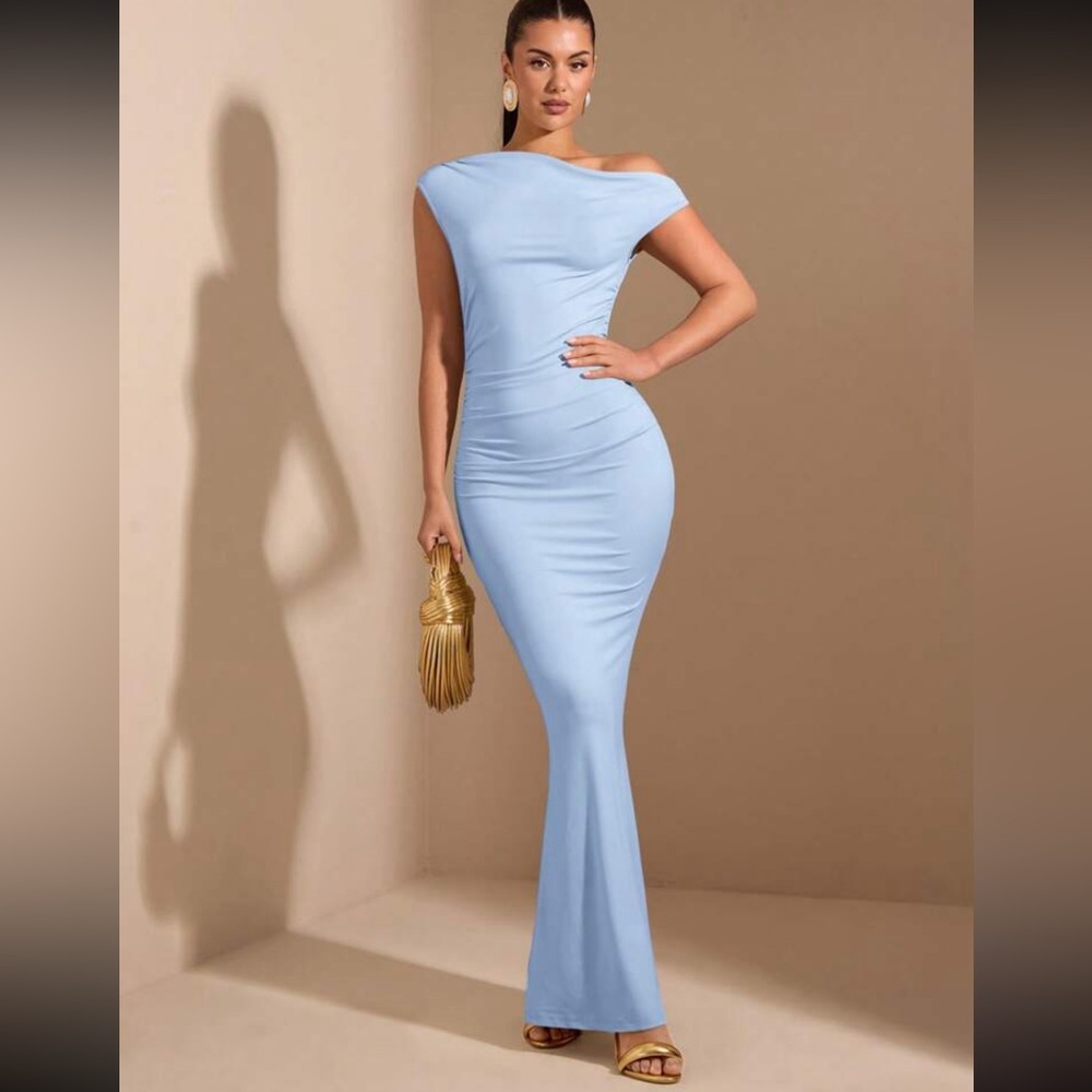Baby Blue Asymmetrical Sleeve Dress